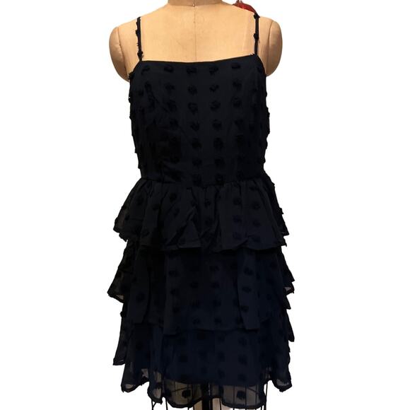 ROW A Tiered Adjustable Spaghetti Straps Pom Pom Dress NWT Blue Size XL - Picture 1 of 11